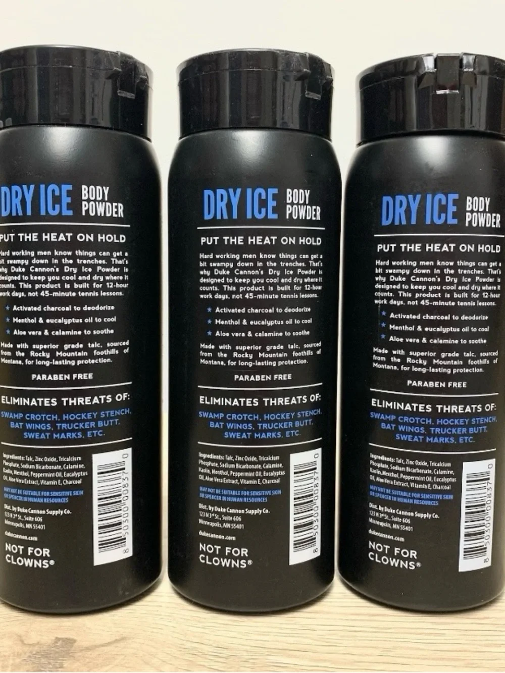 3 Duke Cannon Dry Ice Body Powder w/ TALC Cooling Menthol Charcoal Deodorizing